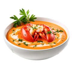 Delicious Bowl of Lobster Bisque Soup isolated on transparent background