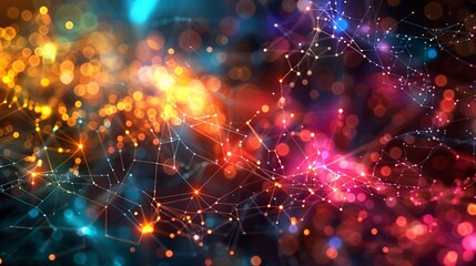 Fototapeta premium Technological Wonderland: AI Neural Network in Colorful, Interconnected Nodes and Data Streams