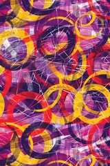 Dynamic and Vibrant Soccer Jersey Sublimation Pattern with Purple, Red, and Yellow Circular Shapes and Lines