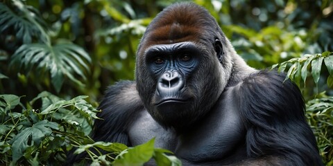 Obraz premium A creative concept featuring a gorilla in green forest.