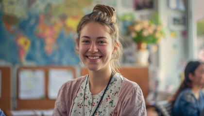 Portrait of a happy teacher in school