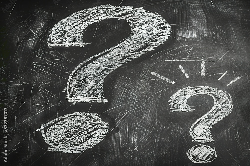 Poster a chalkboard with a question mark and an exclamation point