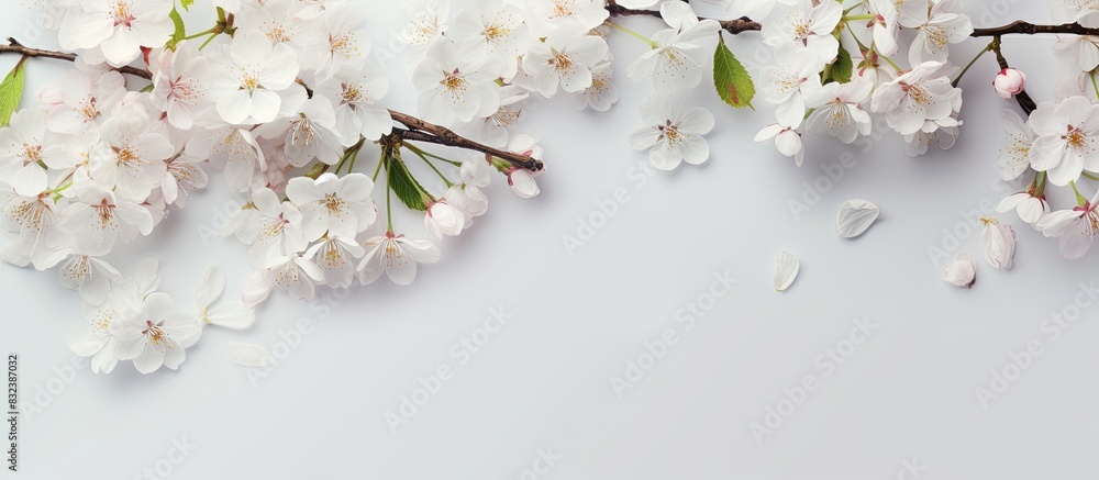 Aufkleber spring seasonal background with white flowers cherry blossom in spring for background or copy space 