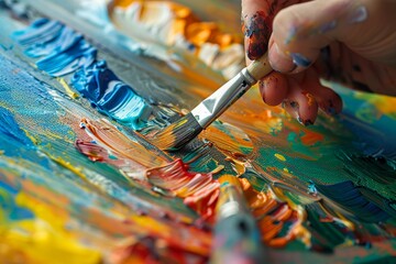 Fototapeta premium An artist creating a vibrant masterpiece with a burst of colors.