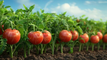 Fresh tomatoes with shining sun light