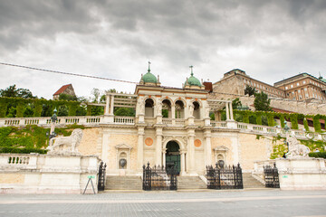 Fototapeta premium Very beautiful and colorful street in Budapest, the capital of Hungary. Street life in European city.