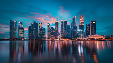 Fototapeta premium A city skyline with a river running through it