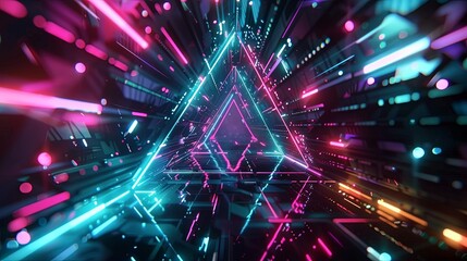 Fototapeta premium A colorful, neon-lit tunnel with a triangular shape