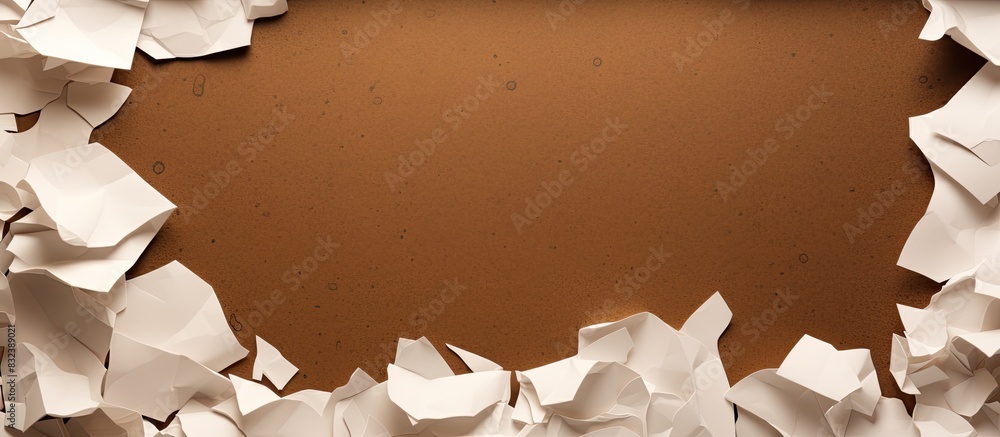 Poster Recycled paper craft stick on a brown background White paper torn or ripped pieces of paper isolated on brown background White ripped note Torn paper edges for background. copy space available