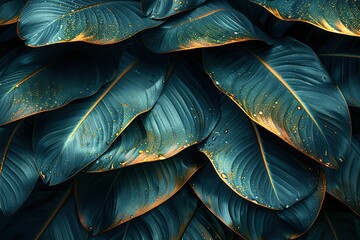 A close up of a leafy plant with a blue and gold color scheme - Powered by Adobe