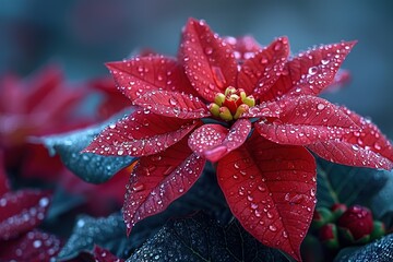 A red flower with droplets of water on it - Powered by Adobe
