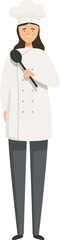 Simplified illustration of a woman chef in uniform, holding a ladle, on a white background