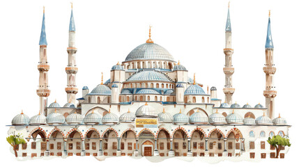 Fototapeta premium Ottoman painting of mosque architecture building dome