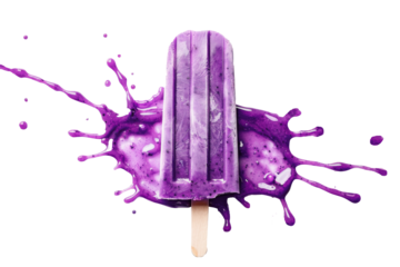 Popsicle with splash of blueberry juice isolated on white background or PNG, summer vacation dessert