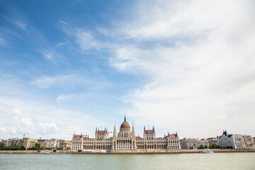 Fototapeta premium Very beautiful and colorful street in Budapest, the capital of Hungary. Street life in European city.
