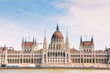 Naklejka premium Very beautiful and colorful street in Budapest, the capital of Hungary. Street life in European city.