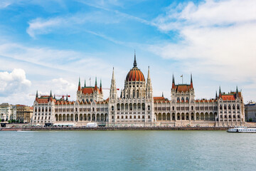 Fototapeta premium Very beautiful and colorful street in Budapest, the capital of Hungary. Street life in European city.