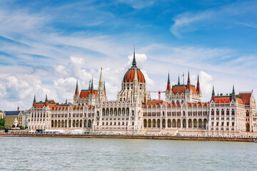 Fototapeta premium Very beautiful and colorful street in Budapest, the capital of Hungary. Street life in European city.