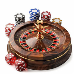 Roulette Wheel with Chips and Dice