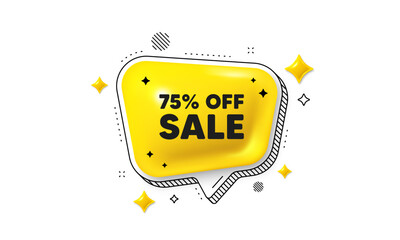 Sale 75 percent off discount. Chat speech bubble 3d icon. Promotion price offer sign. Retail badge symbol. Sale chat message. Speech bubble banner with stripes. Yellow text balloon. Vector