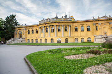 Very beautiful and colorful street in Budapest, the capital of Hungary. Street life in European city.