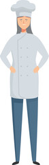 Illustration of a confident chef standing with hands on hips in classic kitchen attire
