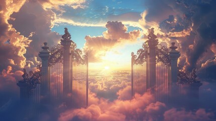 Fototapeta premium Symbolic representation of the journey to heaven and meeting God, central to Christian faith and spirituality