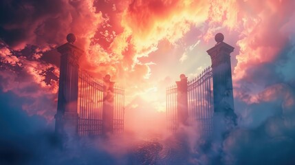 Obraz premium Conceptual illustration of the path to heaven and encountering God, a fundamental aspect of Christianity