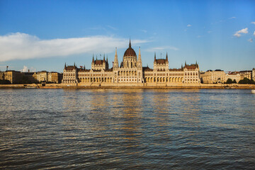 Fototapeta premium Very beautiful and colorful street in Budapest, the capital of Hungary. Street life in European city.