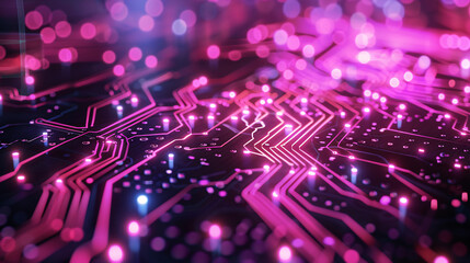 Fototapeta premium Cyber neon lights forming a futuristic pattern with a vibrant purple glow