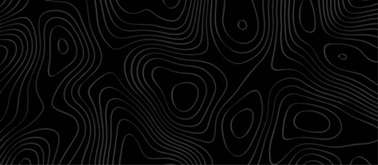 Abstract black background paper cut style with white wave curve line Luxury concept. Panorama view topography map contour background. Vector illustration. Line topography map contour background.