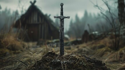 viking sword stuck in the ground