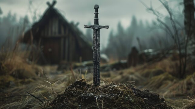 viking sword stuck in the ground