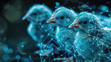 Obraz premium Three Chicks with Digital Network Connections.