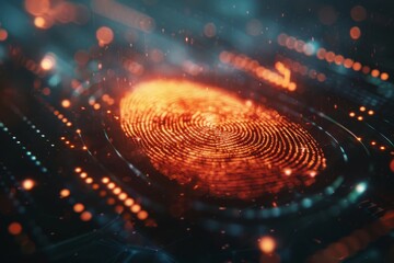 Cutting-edge biometric analysis technology for secure personnel recognition and identification. Innovative fingerprint analysis concept for reliable authentication technology