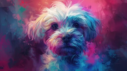 White dog with blue and pink hair