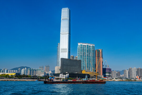 Highrise buildings in Victoria harbour, Hong Kong, China