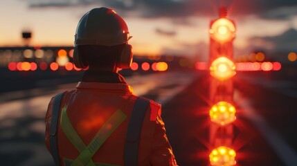 Airport marshalling signal from marshaller for aircraft controls. Ground Crew Signals Airport Ground Crew Outfit and Signals A ground crew signals the pilot