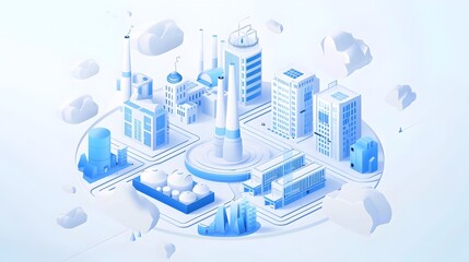 Futuristic Cityscape of Interconnected Skyscrapers and Architectural Structures in Vibrant Blue