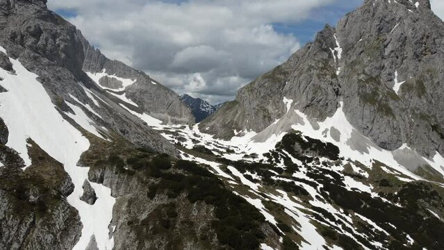 Aerial view of Seebensee with Zugspitze in the background, Alpine landscape in spring