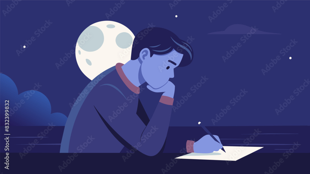 Poster lost in thought he scribbled in his journal the pages illuminated by the soft glow of the moon as it
