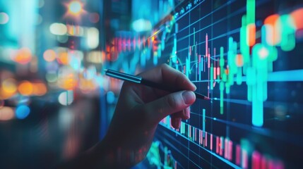 analysis working with the latest financial results. Analysis of sales forecast graphs, financial accounting with hand writing Abstract digital effect for background