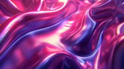 Fototapeta premium Magenta 3d render of dark and magenta silk displaying white iridescent holographic foil in style of magenta abstract background
