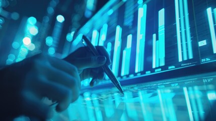 analysis working with the latest financial results. Analysis of sales forecast graphs, financial accounting with hand writing Abstract digital effect for background