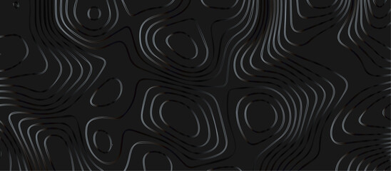 Abstract black background paper cut style with white wave curve line Luxury concept. Panorama view topography map contour background. Vector illustration. Line topography map contour background.
