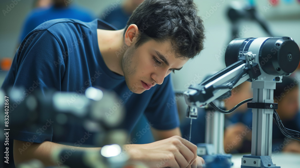 Poster a scientist in a laboratory is carefully working on an experiment using sophisticated machinery