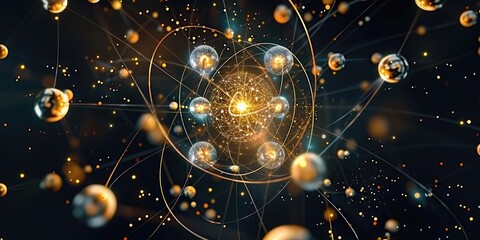 Fototapeta premium Futuristic Golden Network with Glowing Lights