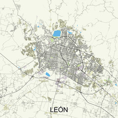 León, Mexico map poster art