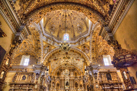 Polychrome Figures and Golden Reliefs, Baroque Interior, Church of San Francisco Acatepec, founded mid-16th century, San Francisco Acatepec, Puebla
