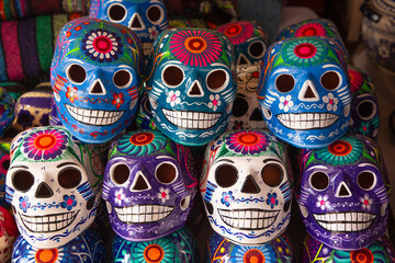 Colorful Ceramic Skulls, Zocolo Market, Cholula, Puebla State